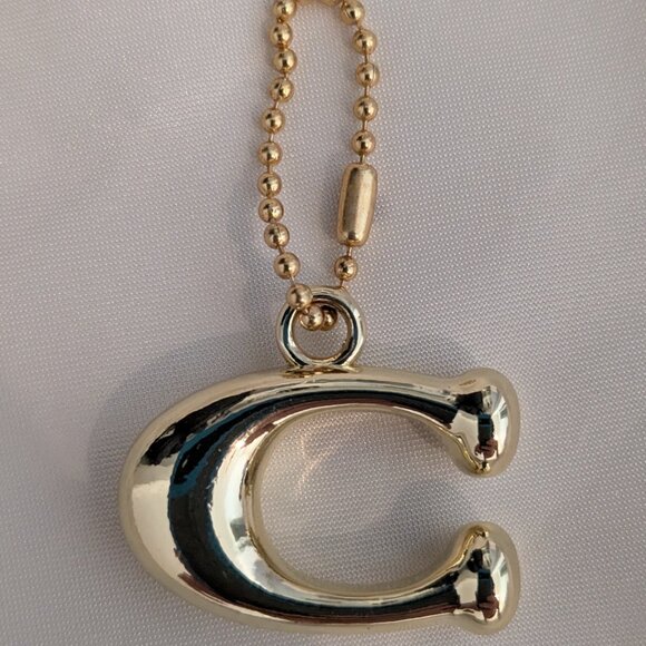 Gold Tone Solid Brass Coach Puffy "C" Hang Charm - Picture 1 of 6